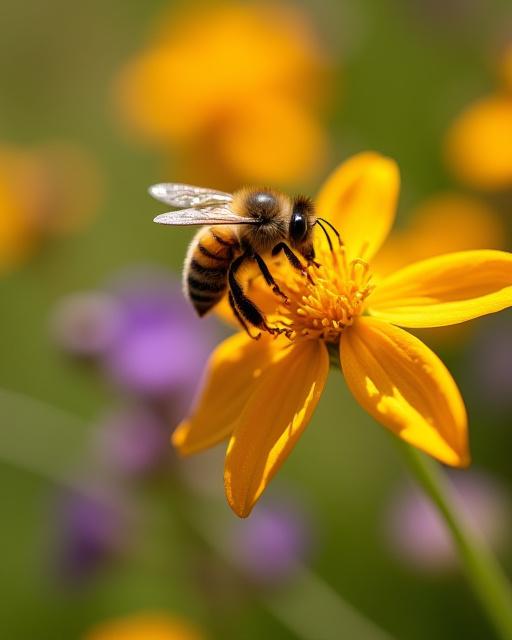 Close-up of a bee pollinating native Colorado wildflowers.