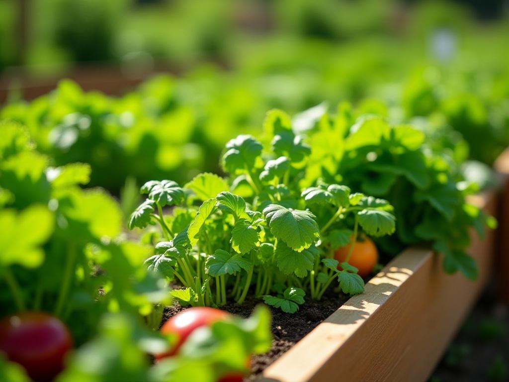 Close-up of the raised vegetable beds at the Mapleton Hill project.