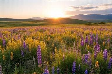 A field of blooming Colorado native wildflowers.